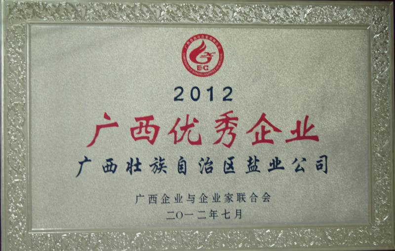 2012年度“广西优秀企业”荣誉牌匾